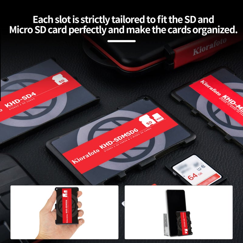 Kiorafoto KHD-SDMSD6 Easy Carry 4+2 Slots Slim Credit Card Size Lightweight Portable SD TF MSD Memory Card Case Storage Keeper Holder for 4 SD SDHC SDXC + 2 TF MSD Microsd Microsdhc Microsdxc Cards - Image 2